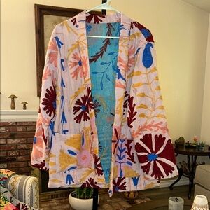 Kantha Suzani embroidered jacket with pockets One size